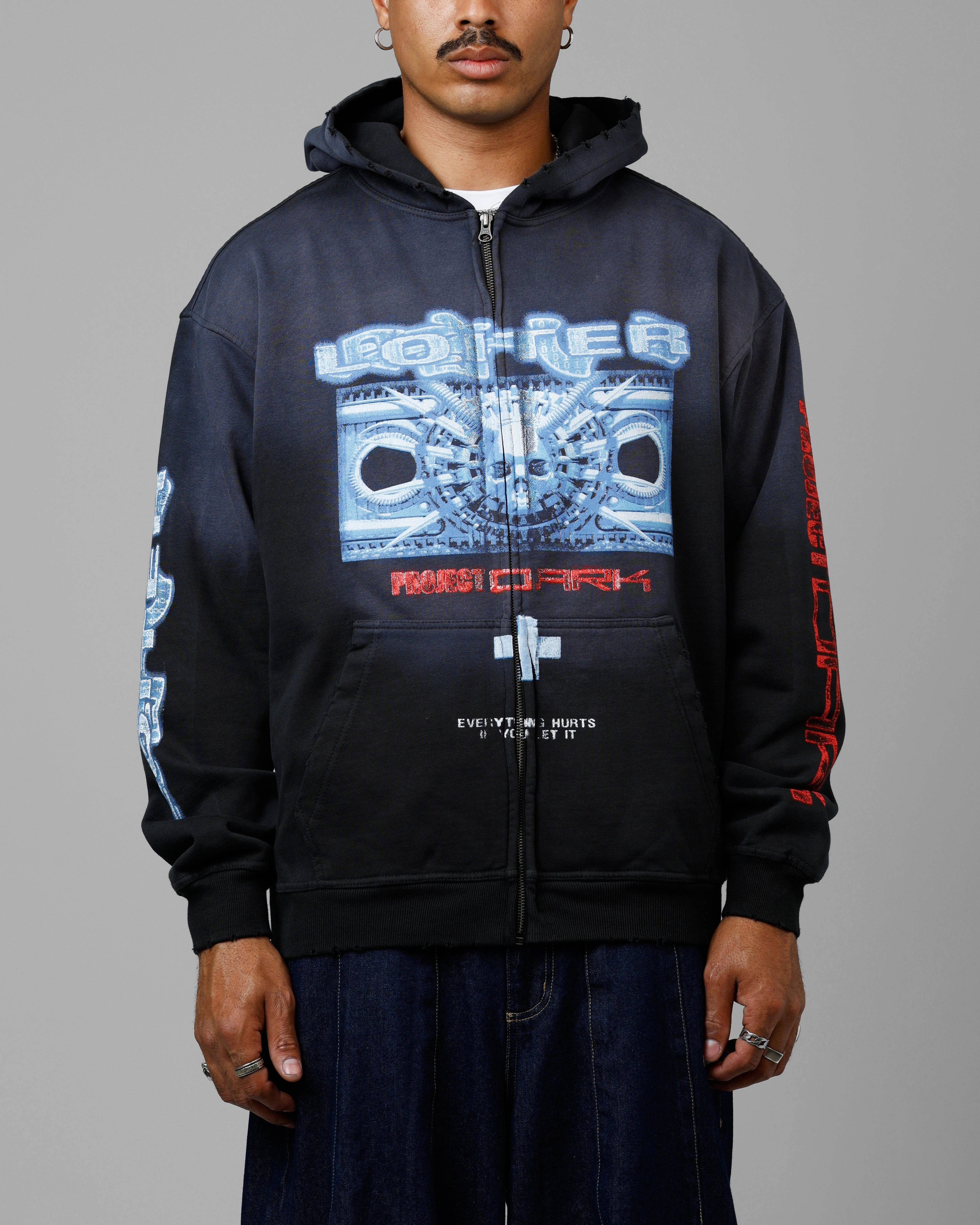 Loiter Void Zip Up Hoodie Washed Black Powder