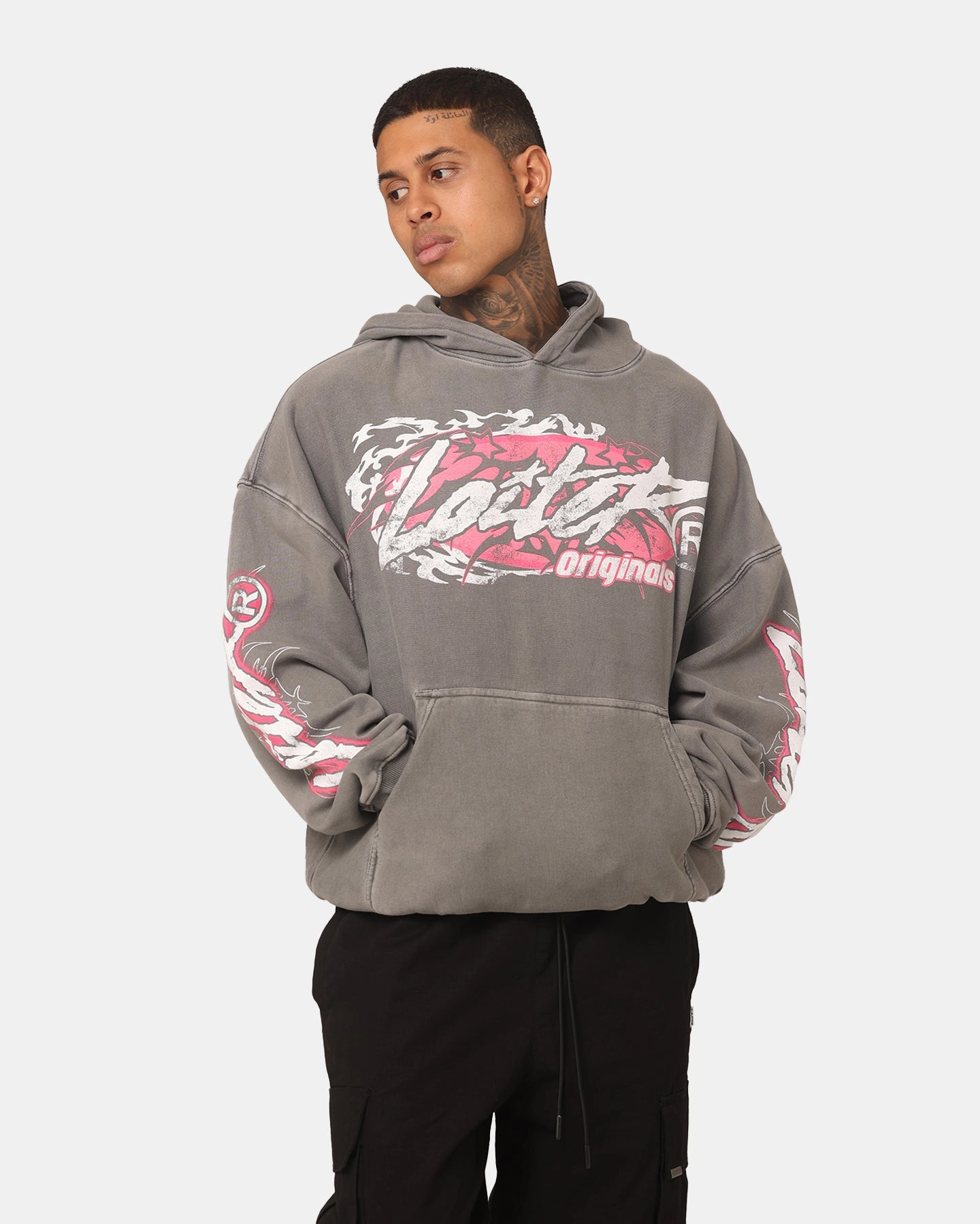 detachable sleeves mid-length Loiter Wave Break Vintage Hoodie Charcoal