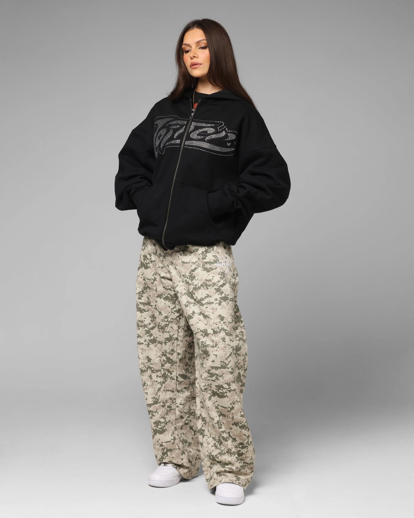 Loiter Weezy Rhinestone Zip Hoodie Black Performance Outerwear