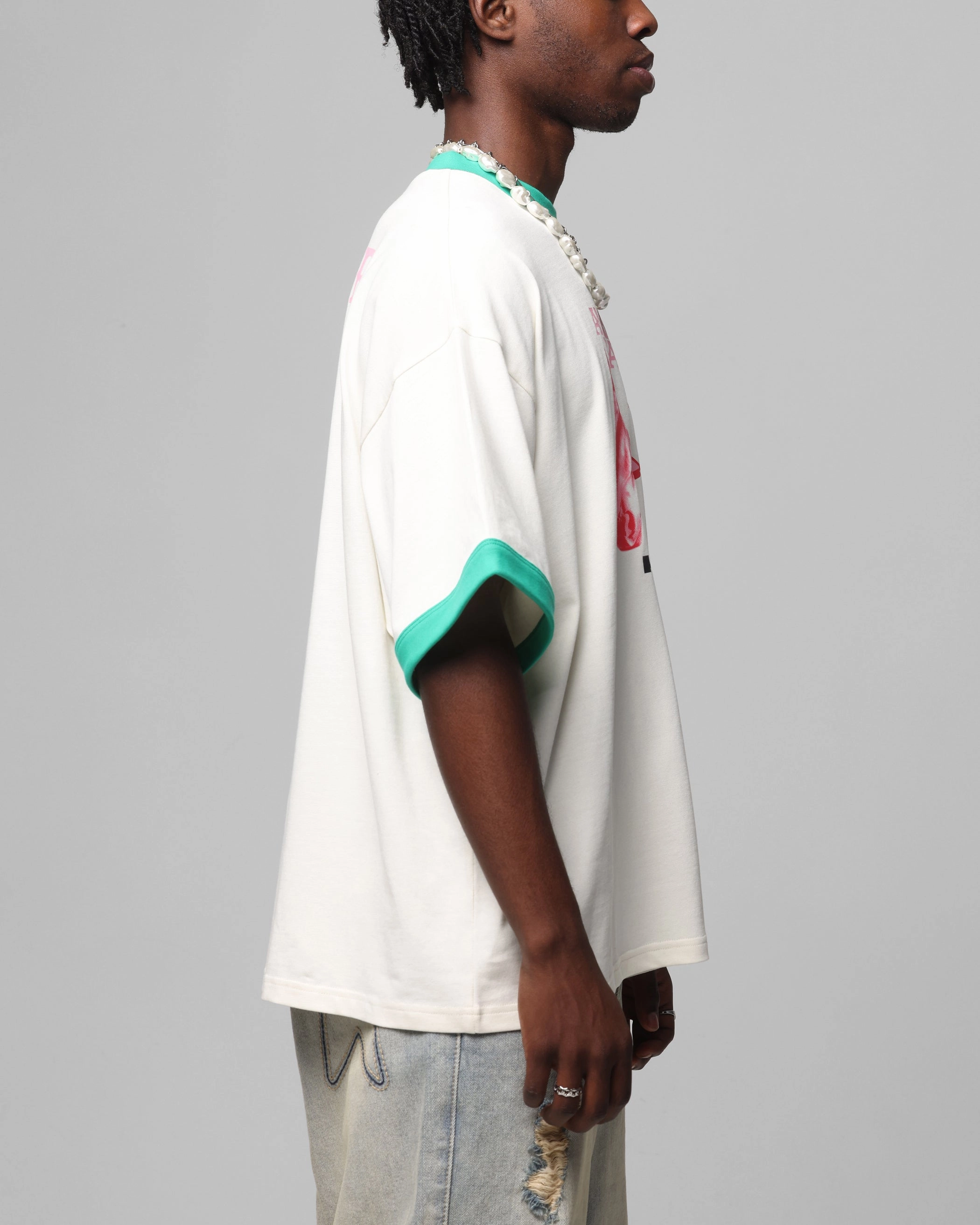 Loiter Western Front Ringer T-Shirt White/Green anti static coating