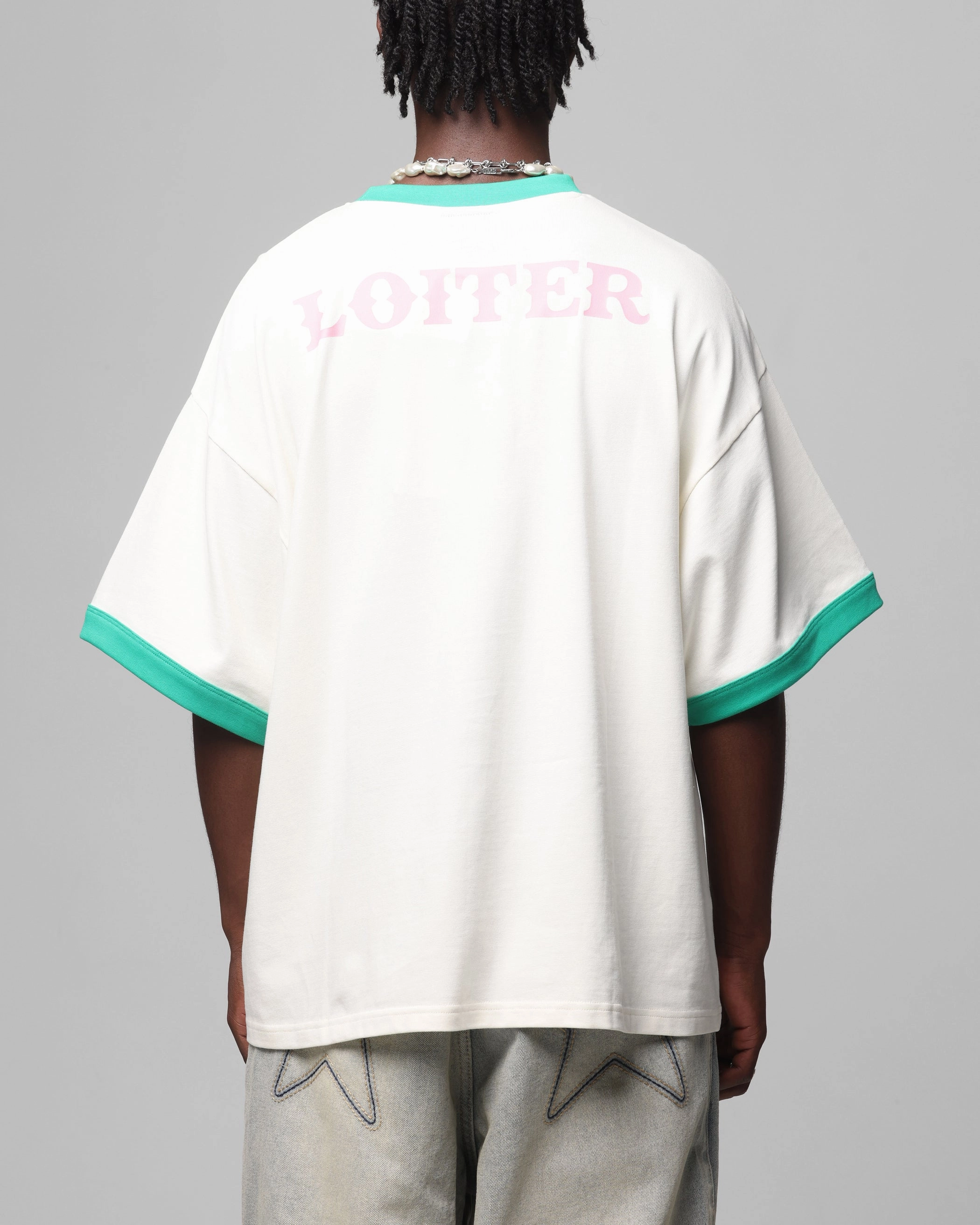 Loiter Western Front Ringer T-Shirt White/Green EasyCare Fabric