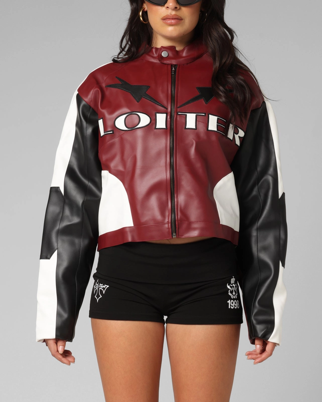 Flexible Layer Loiter Women's Engine Cropped Vegan Leather Jacket Red