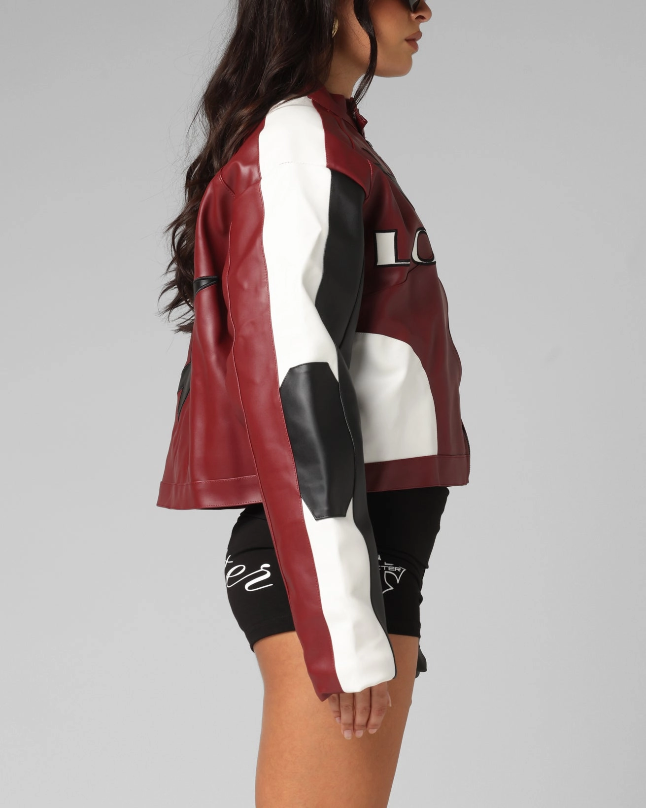 Loiter Women's Engine Cropped Vegan Leather Jacket Red casual outing