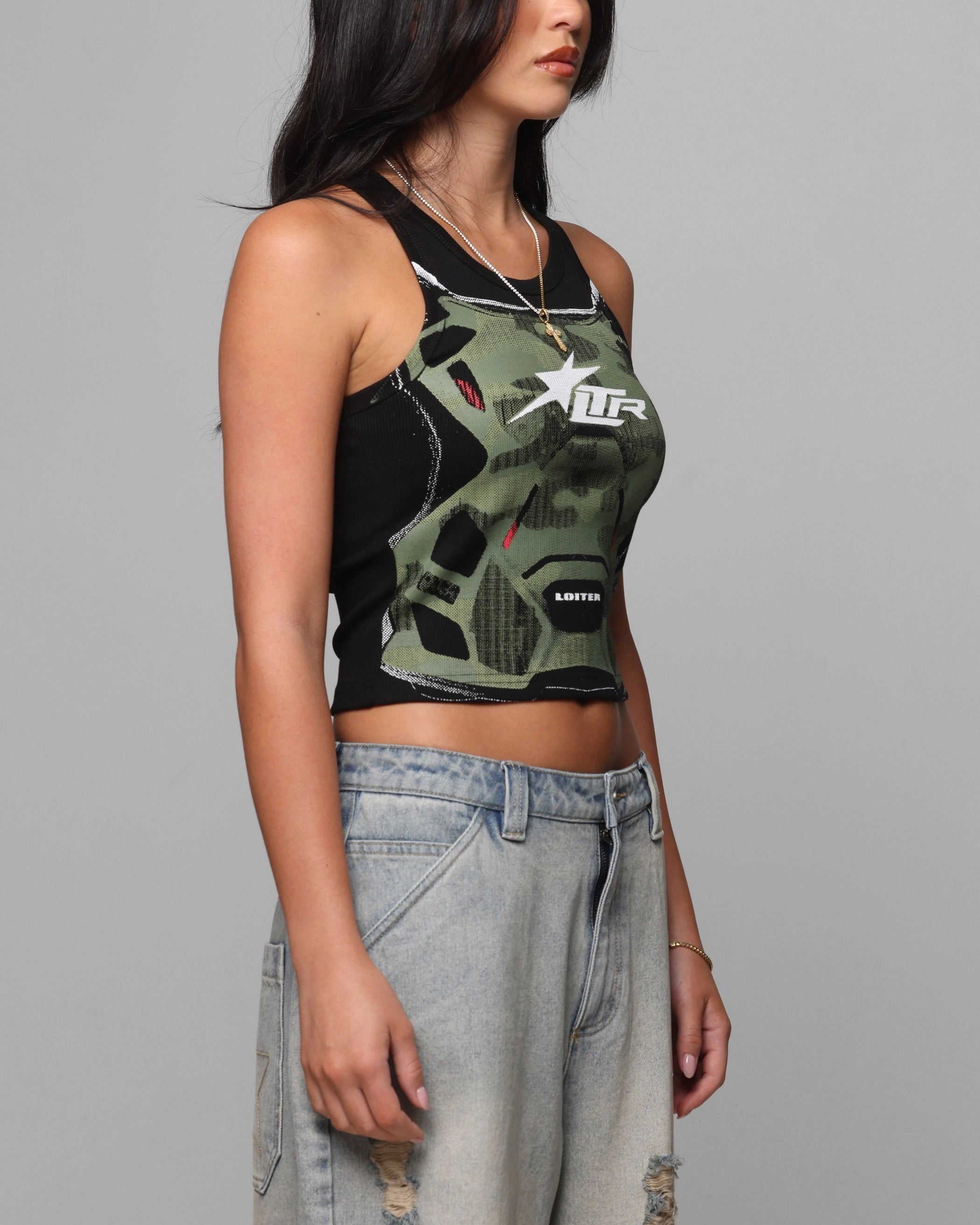 Loiter Women's Motorsport Tank Black Adaptive Flex Panels Compact Storage Design