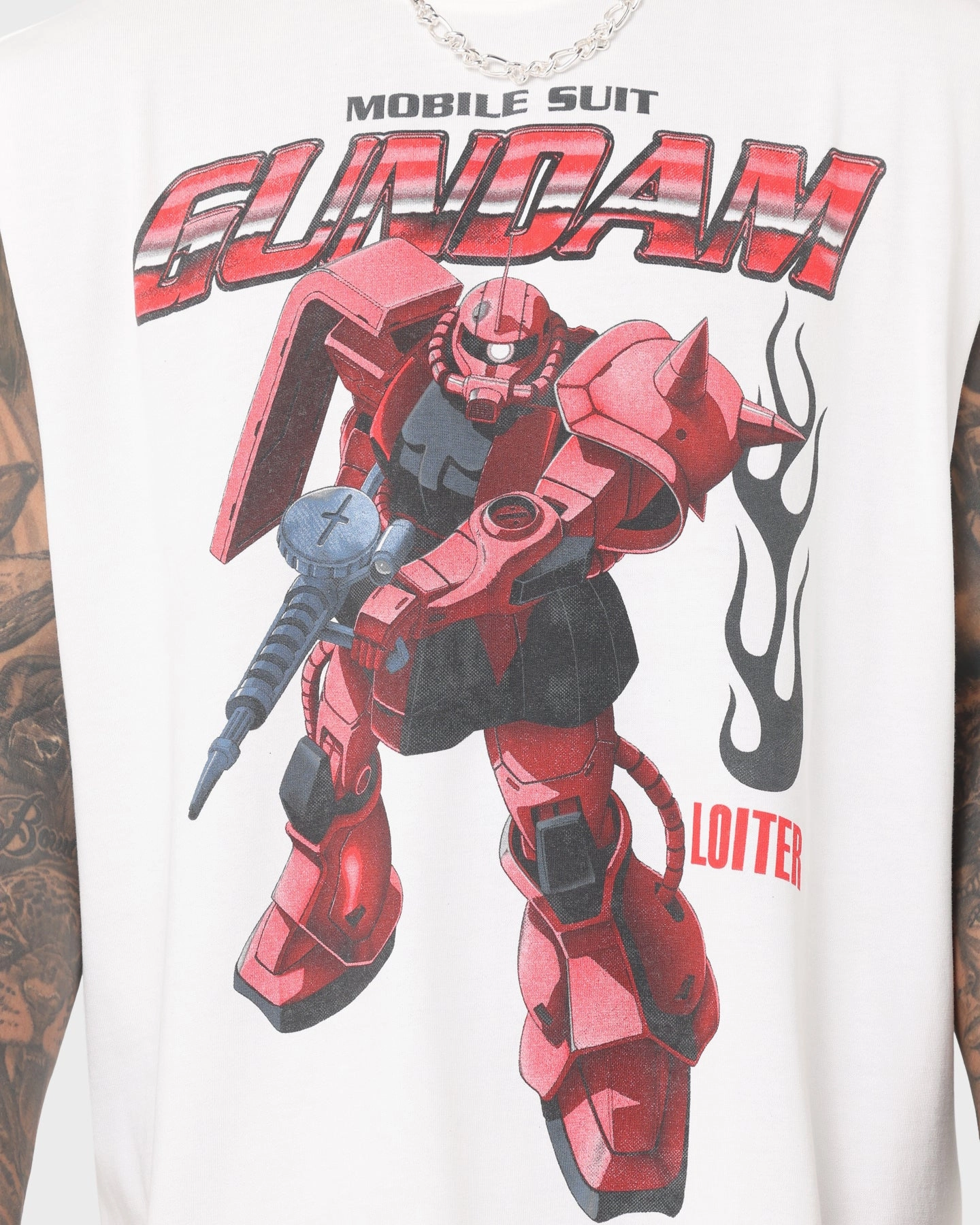 Loiter X Gundam Char's Zaku Muscle T-Shirt Off White StretchComfortWeave No Fade Technology