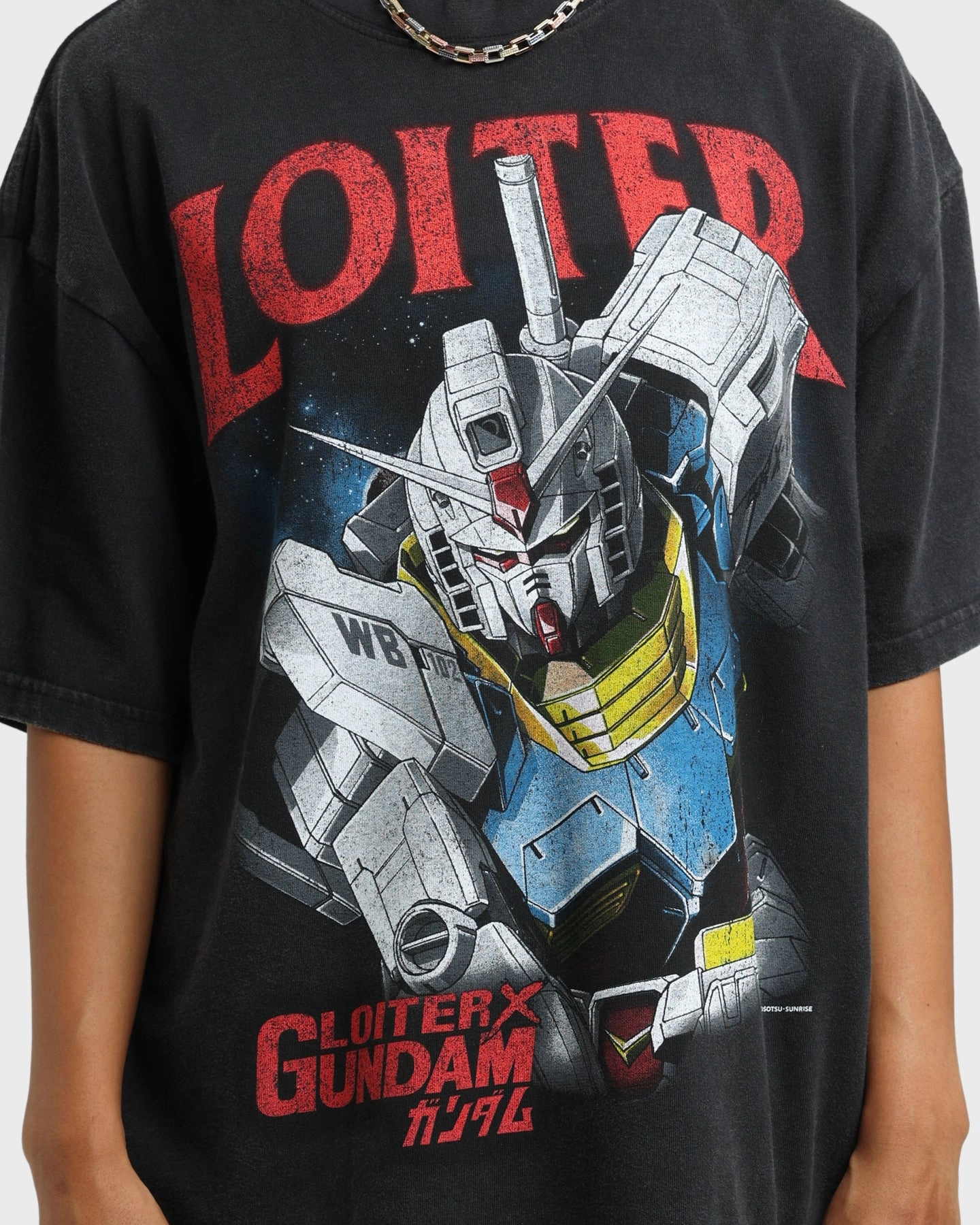 Loiter X Gundam Gundam Vintage T-Shirt Vintage Black Layerable Look Ultra Soft Finish