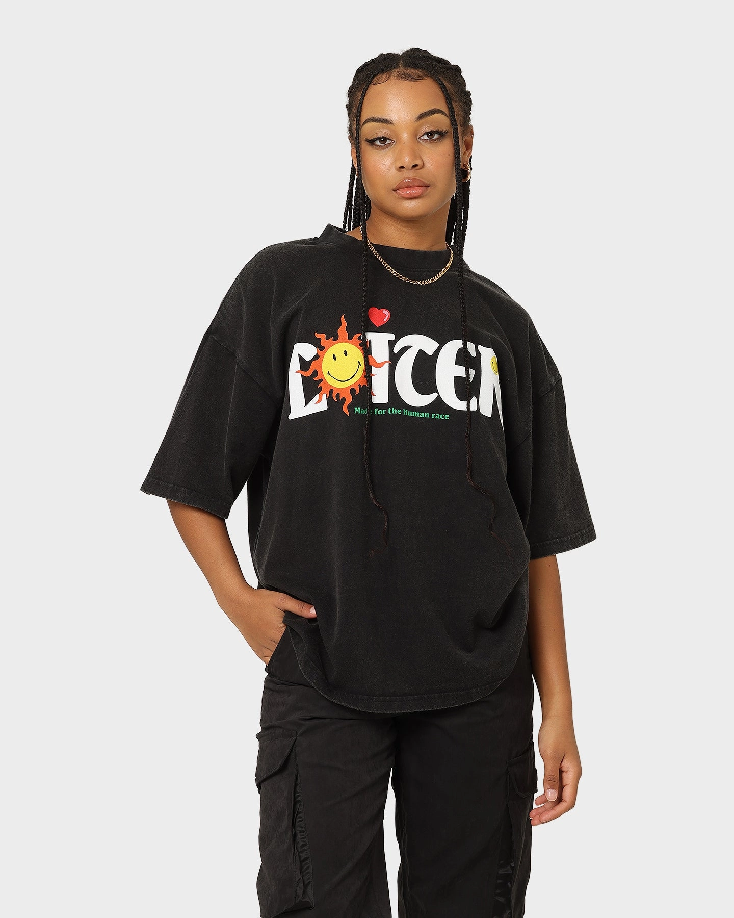Loiter X Smiley Human Condition Vintage T-Shirt Vintage Black Stylish Everyday Wear Soft Layer