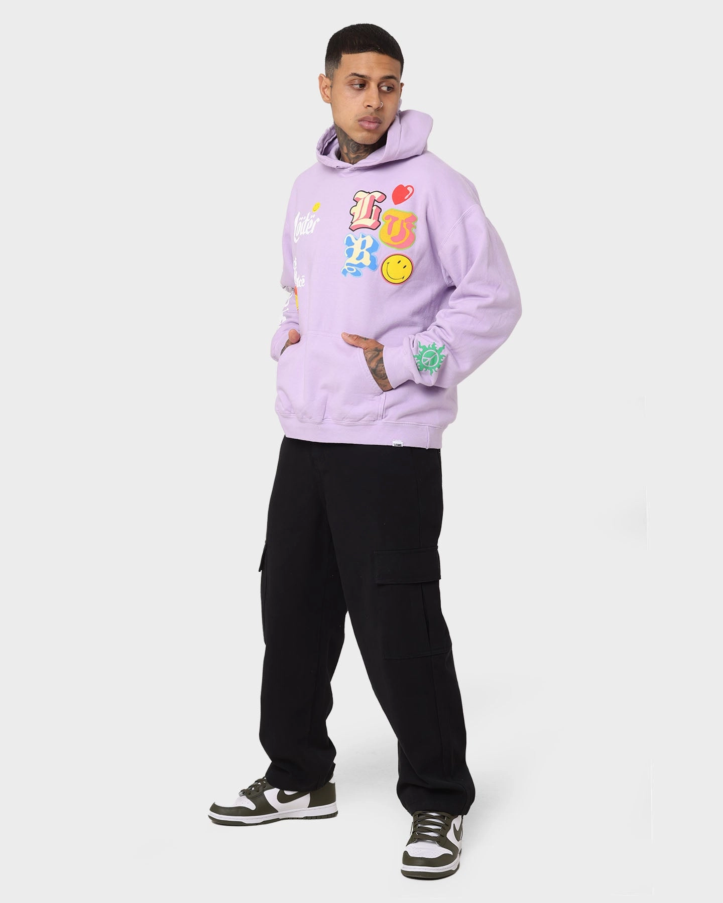 Quality Loiter X Smiley Logo Puff Print Hoodie Lilac
