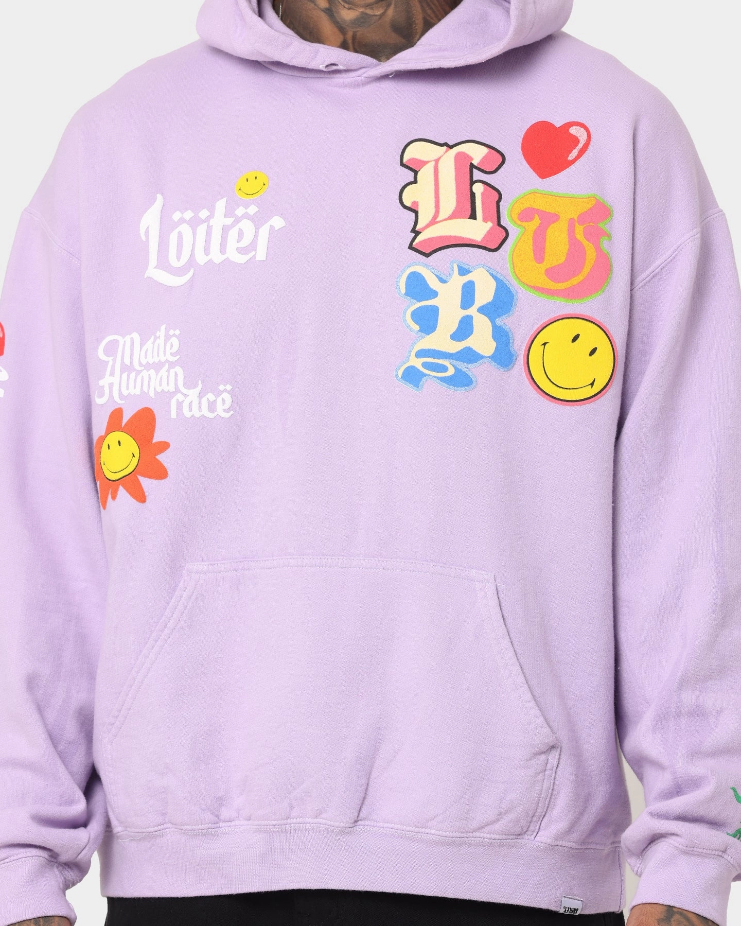 Appointment Fashionable Shield Loiter X Smiley Logo Puff Print Hoodie Lilac