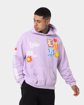 Benchmark Non Restrictive Cut Loiter X Smiley Logo Puff Print Hoodie Lilac