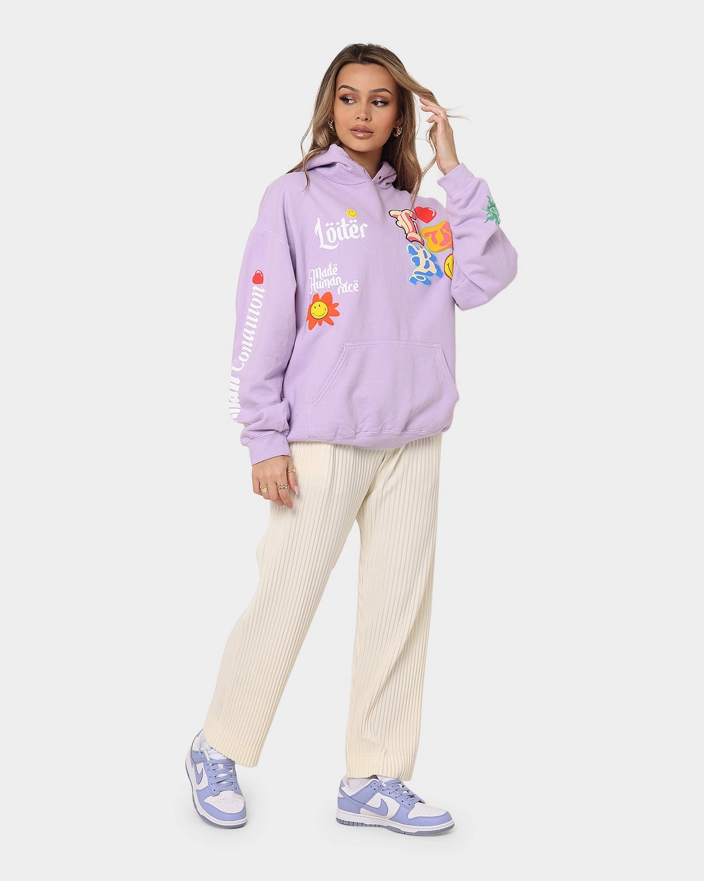 Loiter X Smiley Logo Puff Print Hoodie Lilac Danger