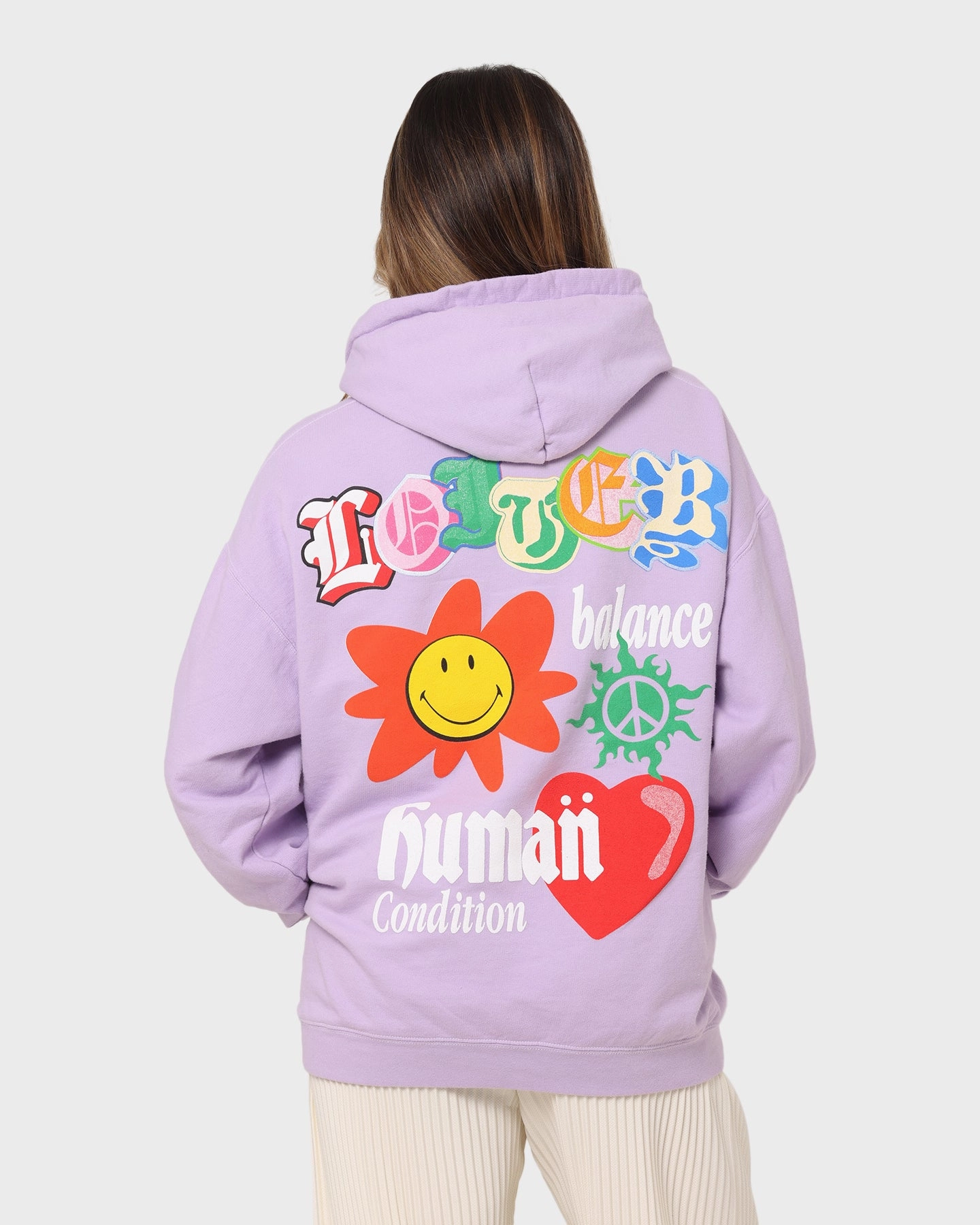Loiter X Smiley Logo Puff Print Hoodie Lilac Lightweight Shield