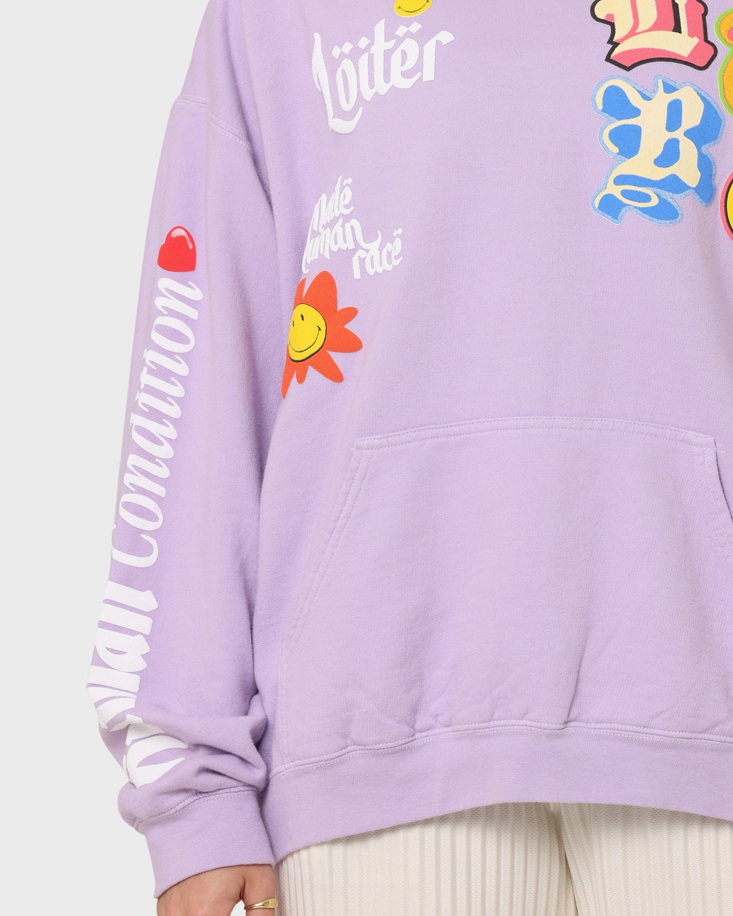 Sporty Design Sleeveless Loiter X Smiley Logo Puff Print Hoodie Lilac