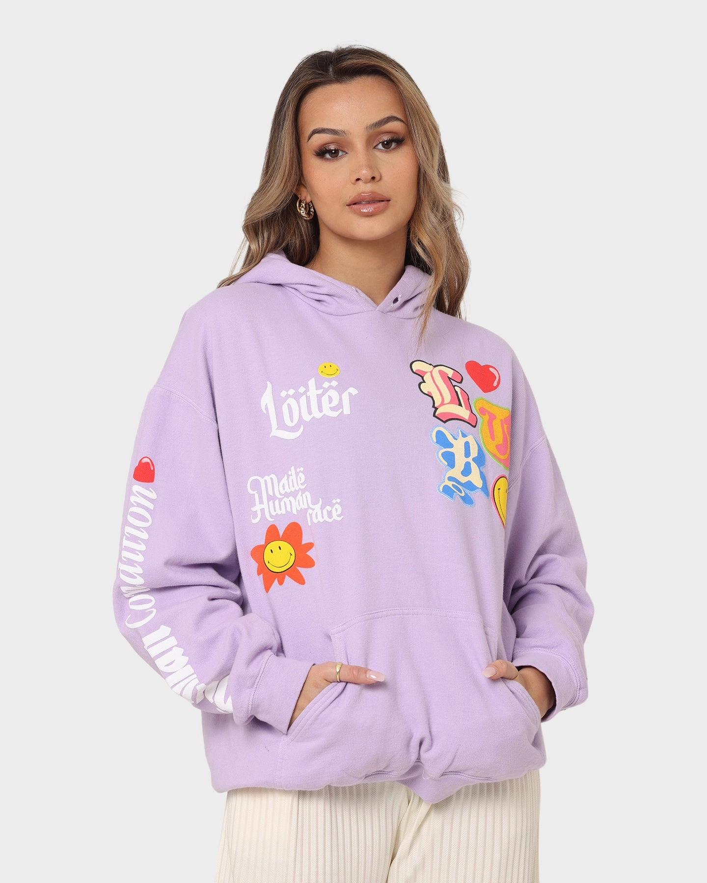 Loiter X Smiley Logo Puff Print Hoodie Lilac Perfume