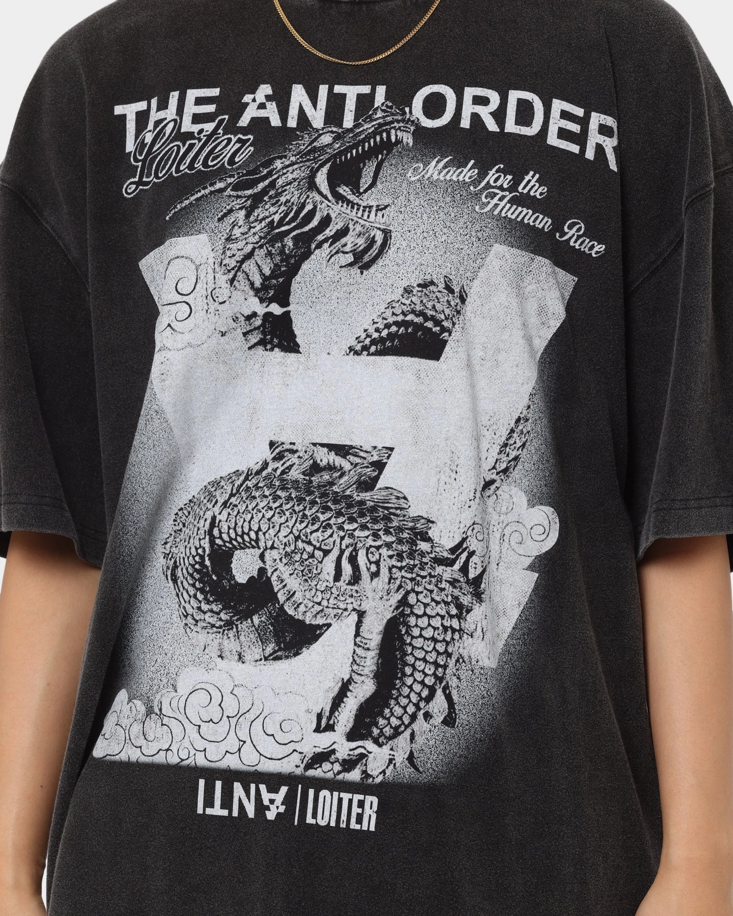 Loiter X The Anti Order Dragon Vintage T-Shirt Vintage Black Casual Comfort Wear