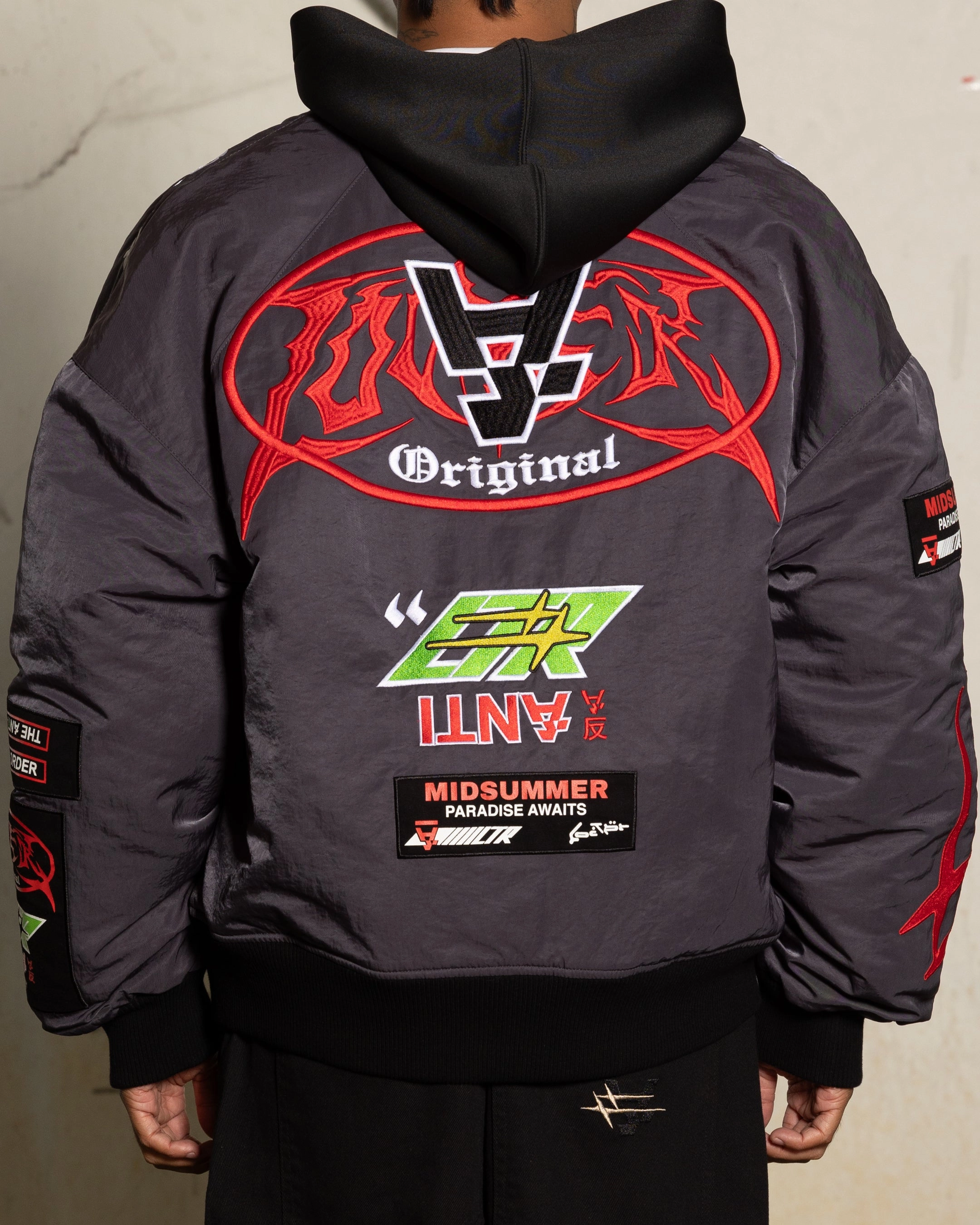 pattern - mixing Lose Loiter X The Anti Order Racer Bomber Jacket Charcoal