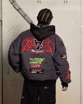 Flex Stretch Material Loiter X The Anti Order Racer Bomber Jacket Charcoal