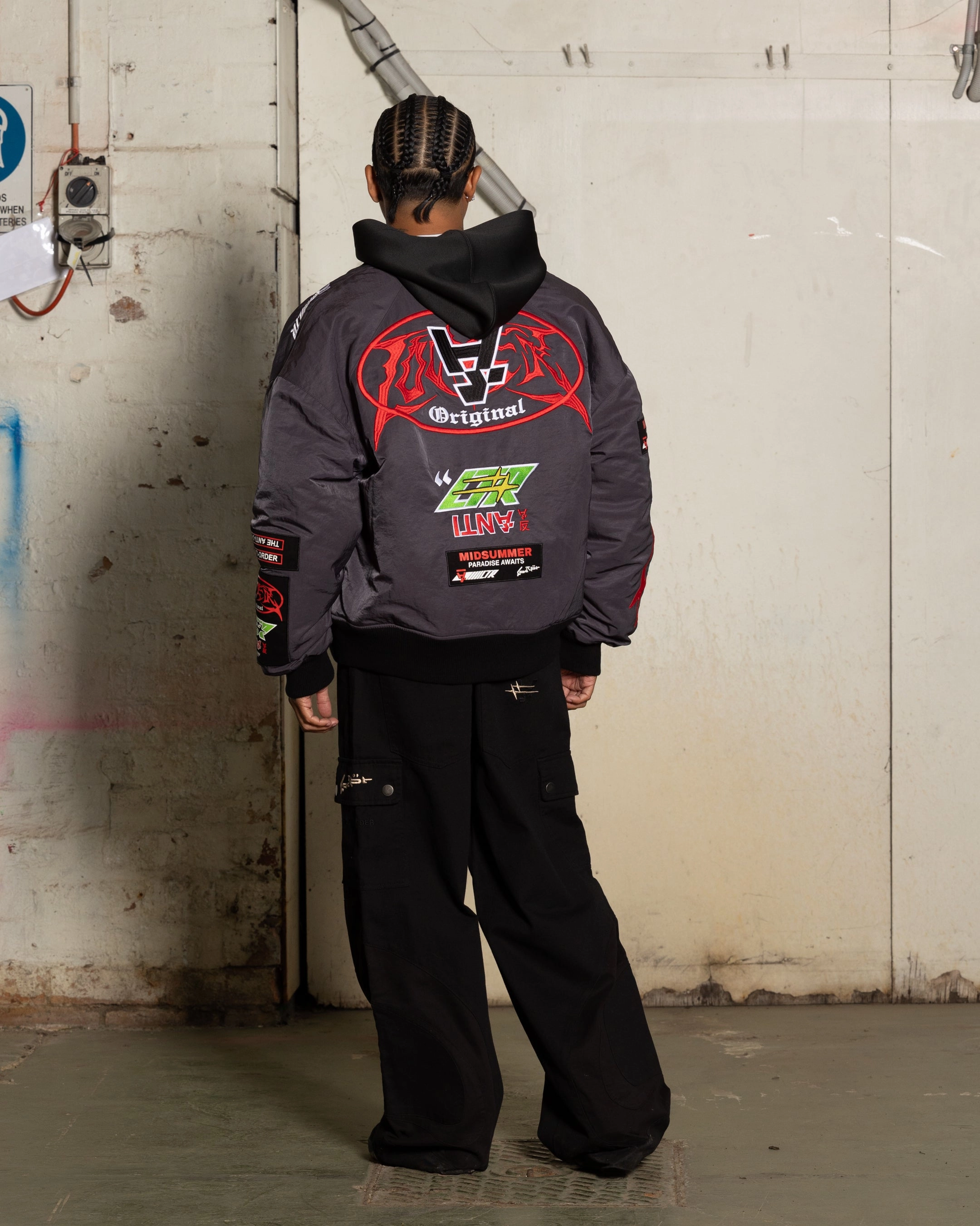 Loiter X The Anti Order Racer Bomber Jacket Charcoal Relax Shell