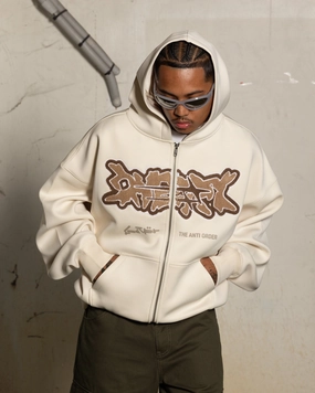 Loiter X The Anti Order Zip Hoodie Stone Sporty Shield