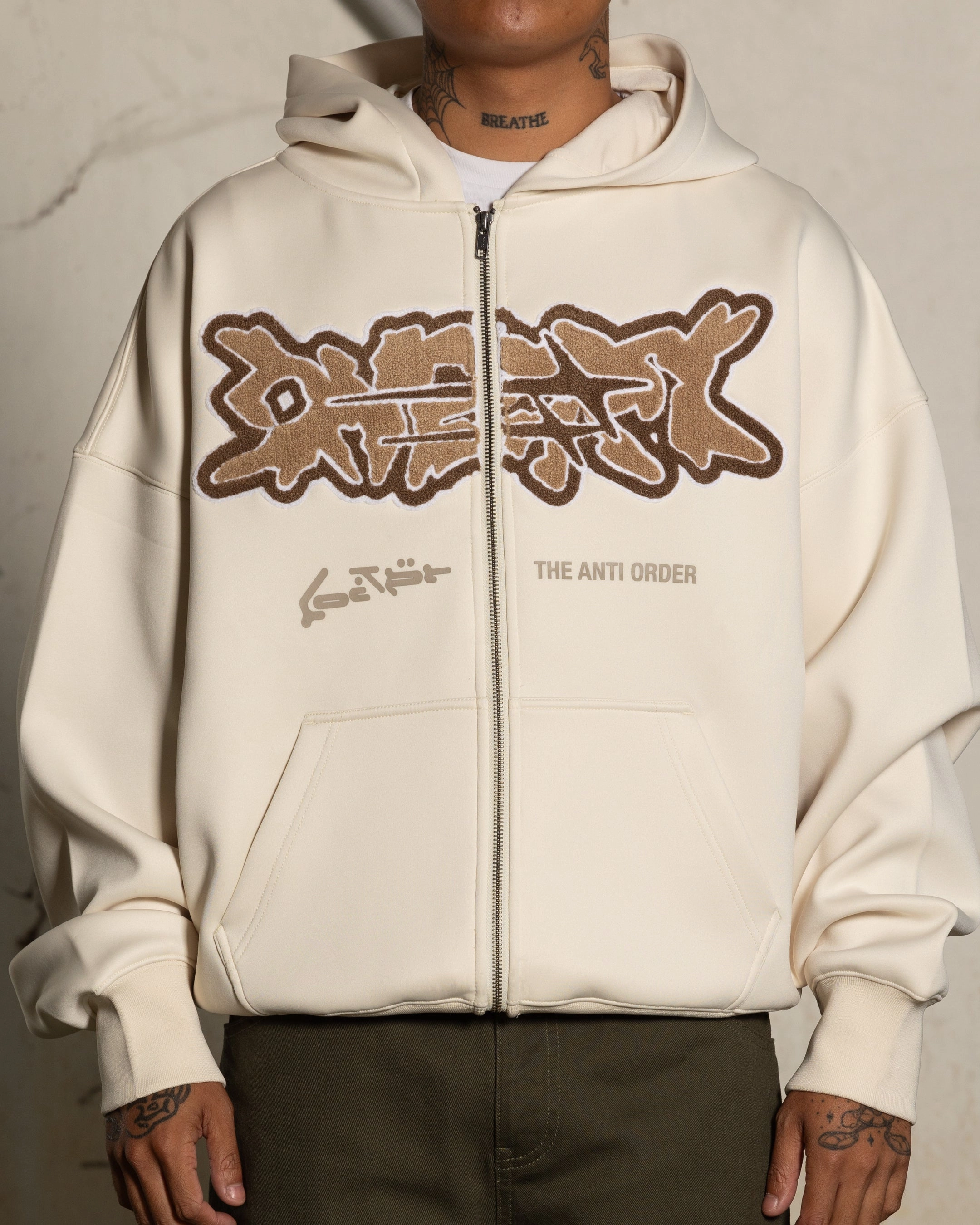 hiker Loiter X The Anti Order Zip Hoodie Stone