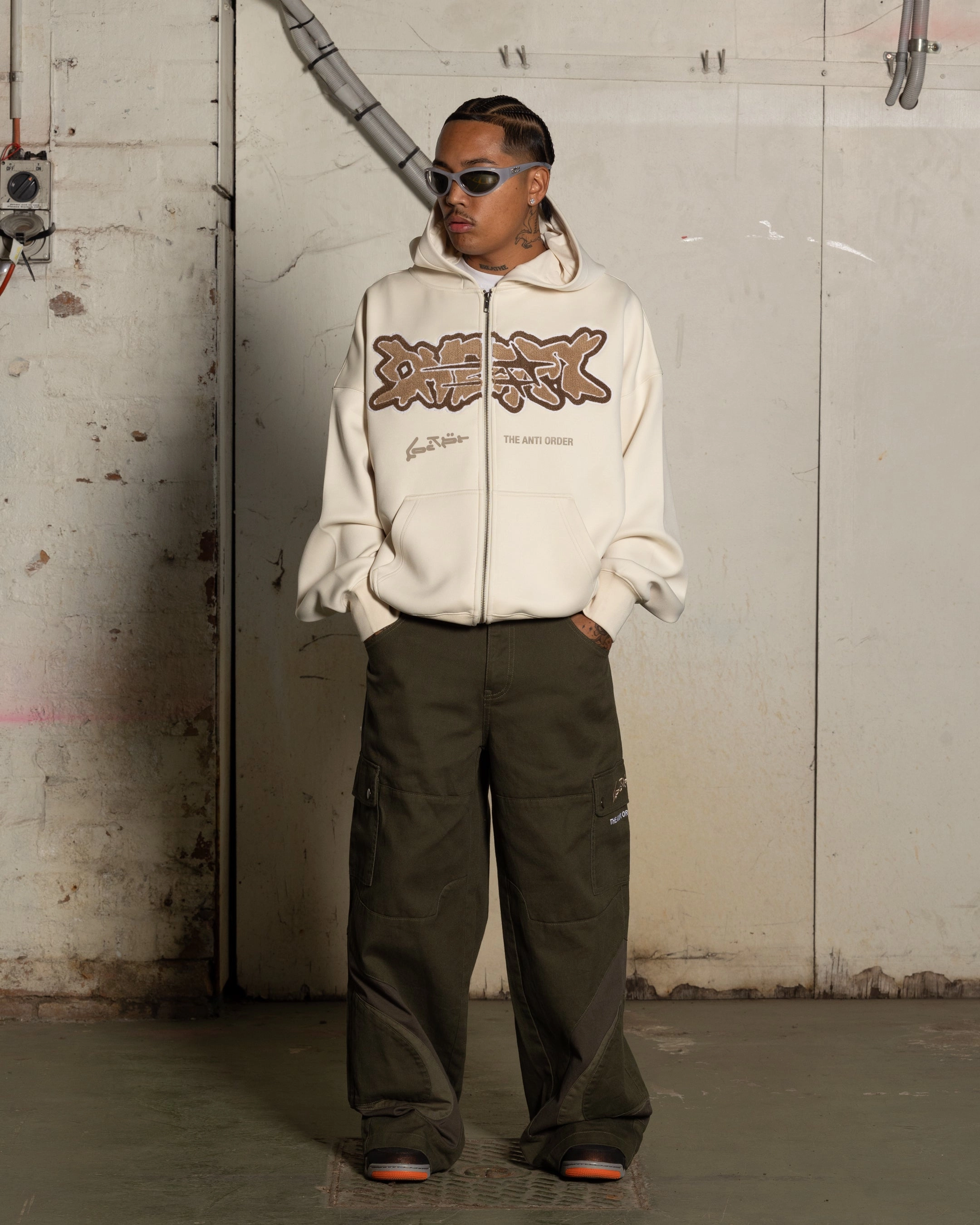 Loiter X The Anti Order Zip Hoodie Stone Bonded seams ThermalRetention