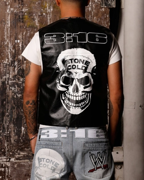 Loiter X WWE Stone Cold Leather Vest Black Compact Packability Warm and Practical