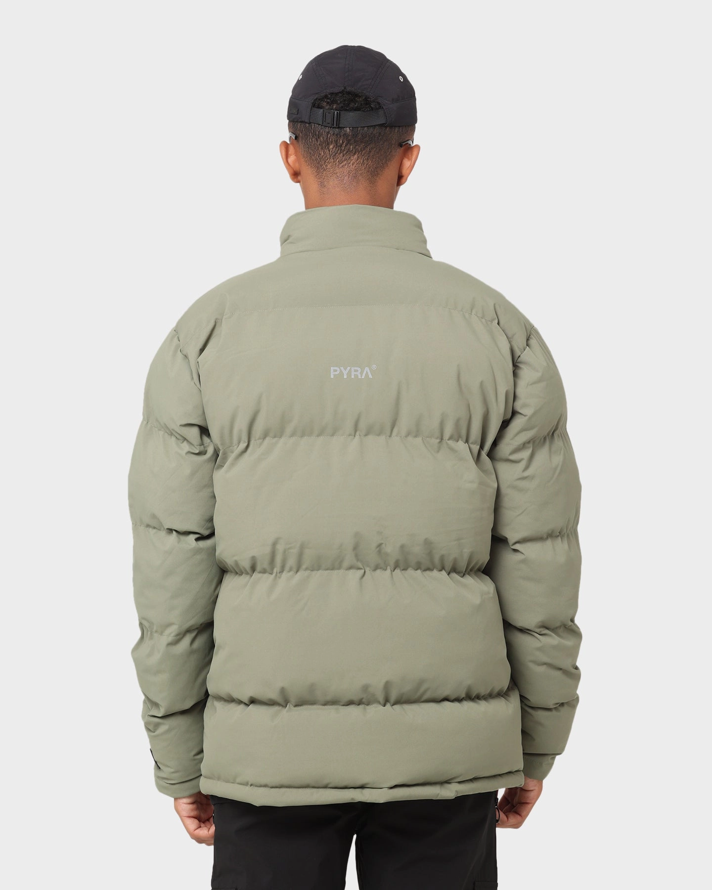 PYRA Padded Puffa Jacket Olive Green Elastic Cuff Mechanism