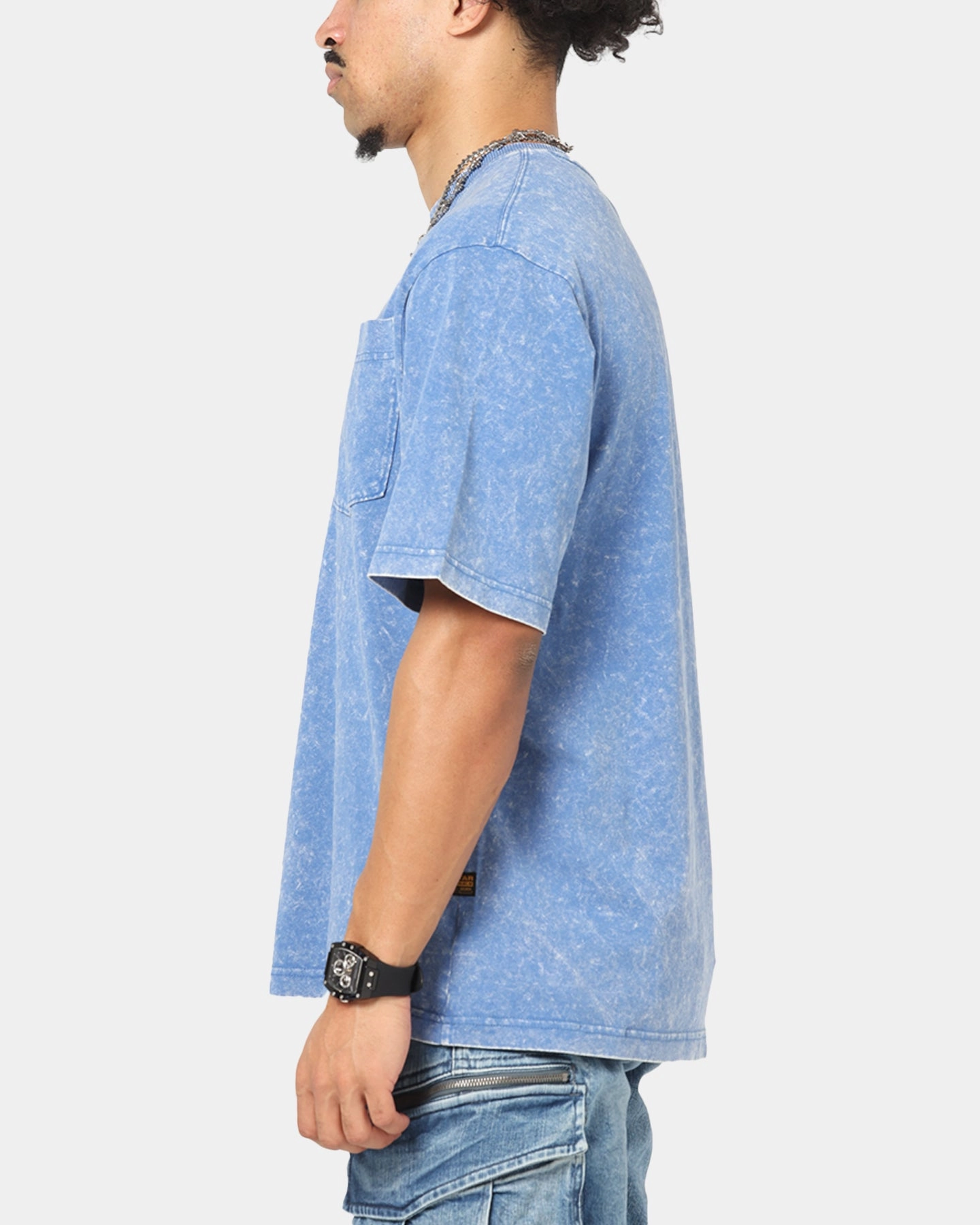 Summer Casual Pocket Detailing G-Star Acid Wash Boxy T-Shirt Blue