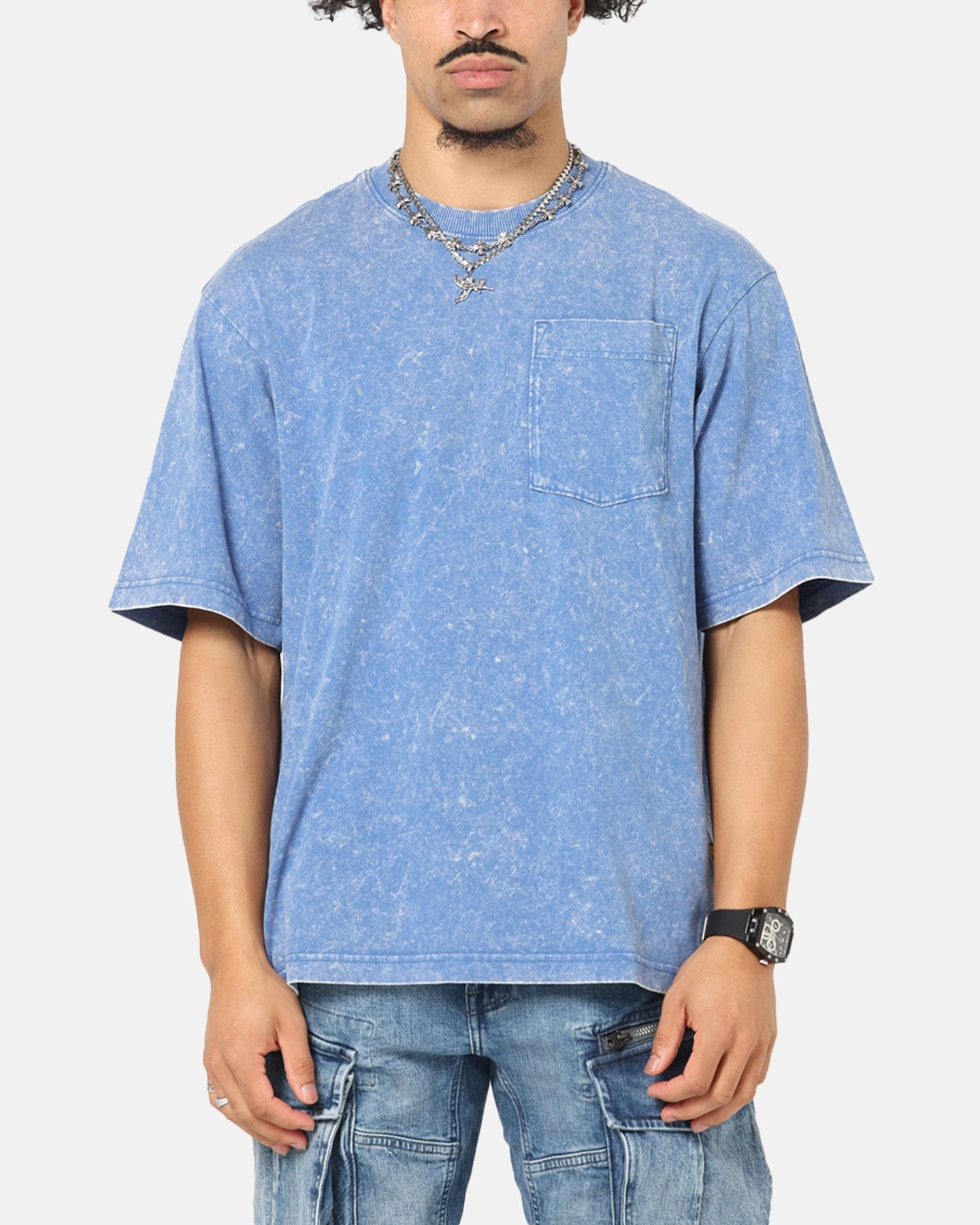Garment Washed Texture Stretch Fabric Technology G-Star Acid Wash Boxy T-Shirt Blue