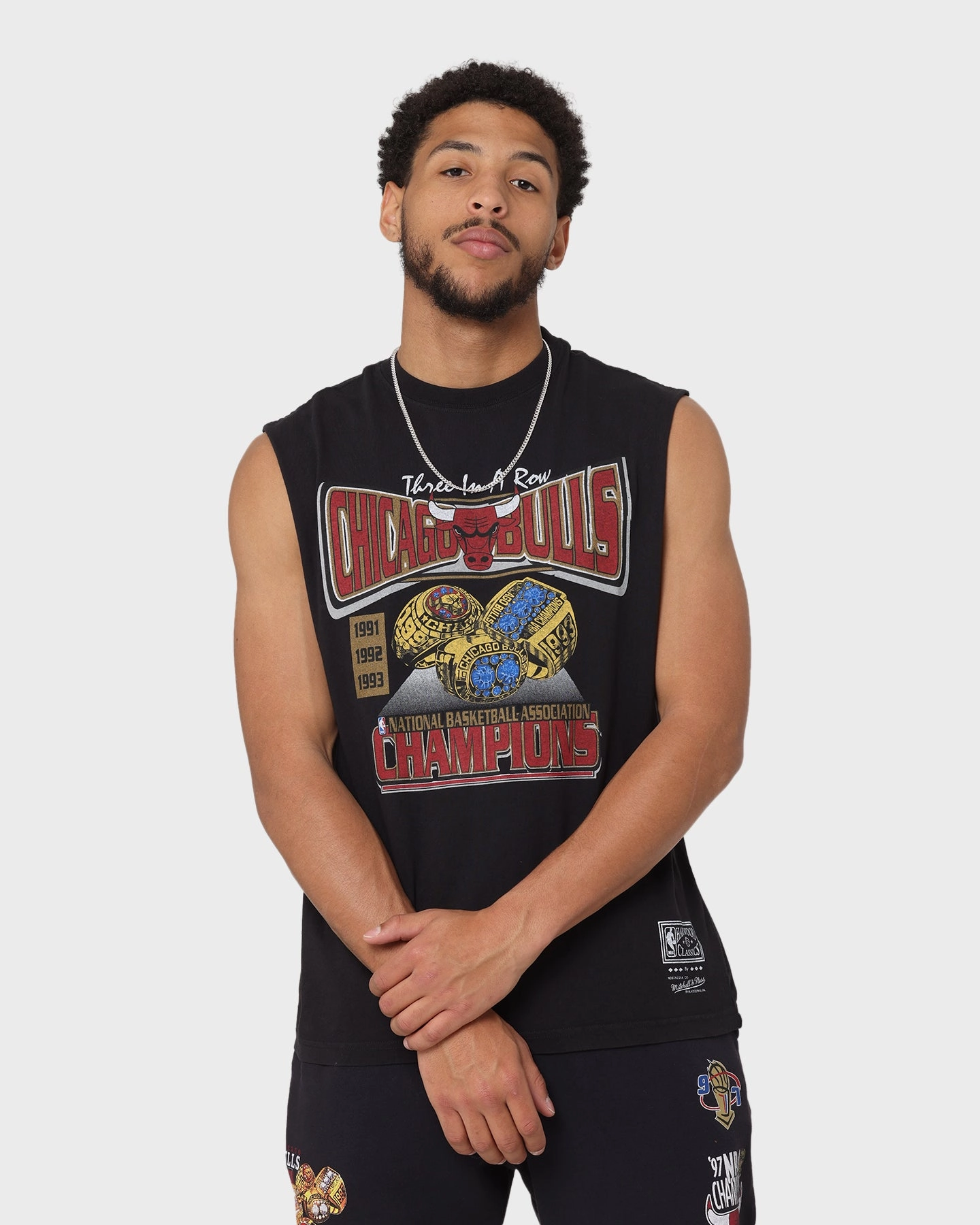 Linen blend Mitchell & Ness Chicago Bulls '91-'93 Champions Muscle Vintage T-Shirt Faded Black