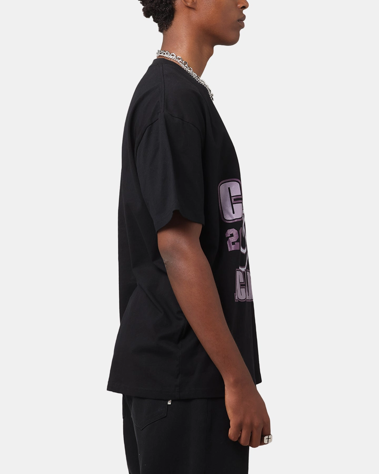 Stretchable Seamless Edging Carre Rising Heavy T-Shirt Black