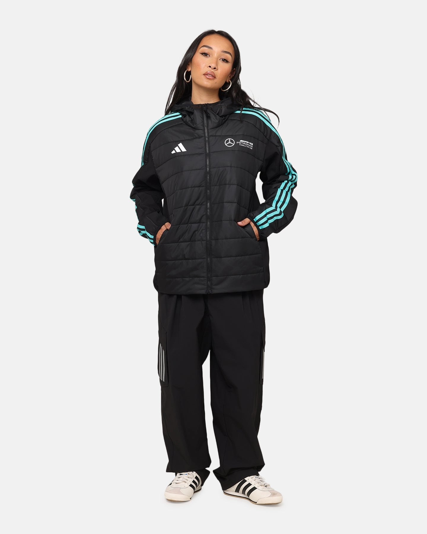 adidas x Mercedes-AMG PETRONAS Formula One F1 DNA Puffer Jacket Black/White cloudy
