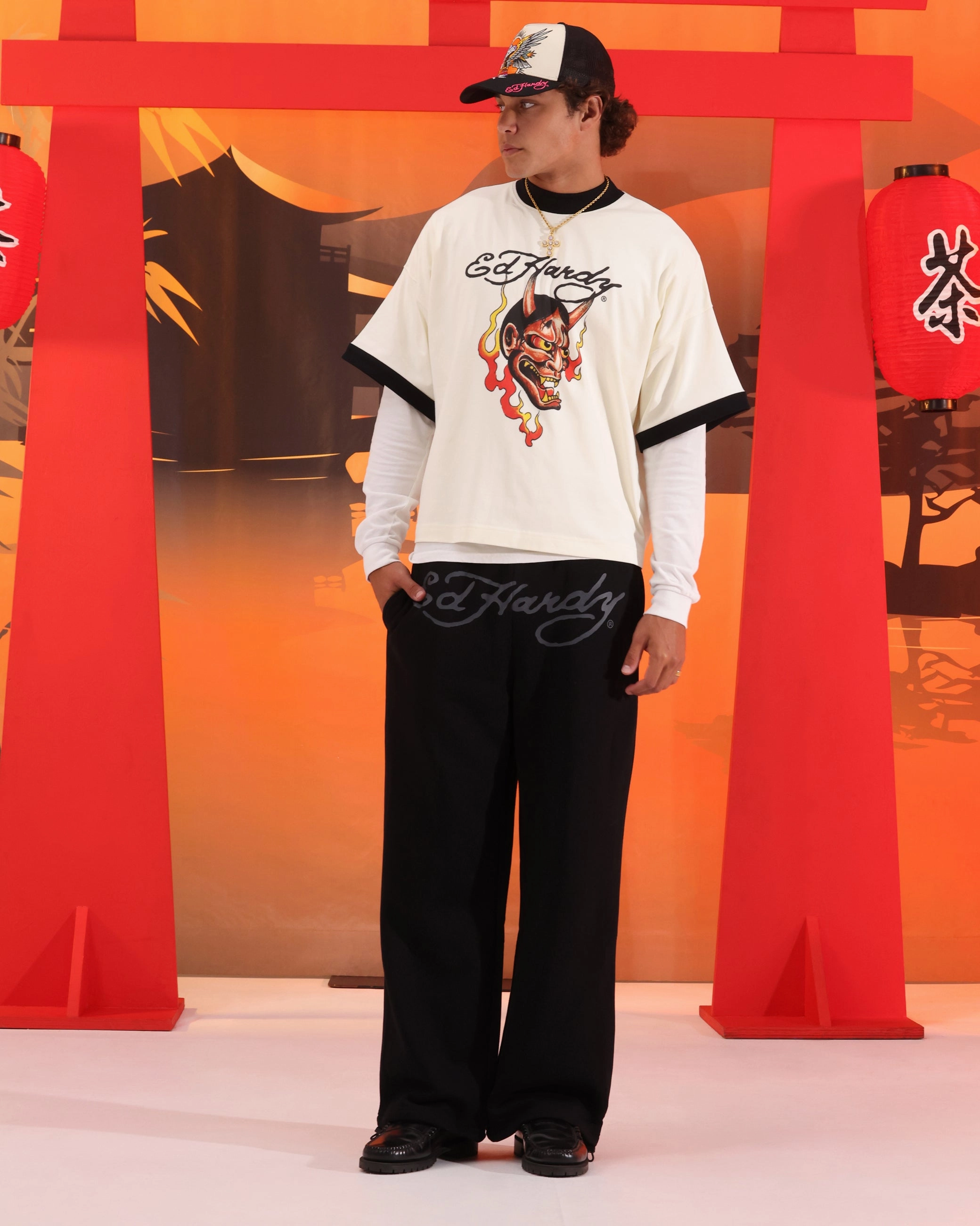 Ed Hardy Devil Ringer T-Shirt Off White Non Iron Fabric Outdoor Wear