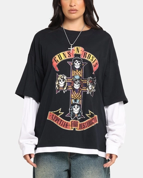 Seasonal Must-Have G N Roses Roses Layered Long Sleeve T-Shirt Black Wash
