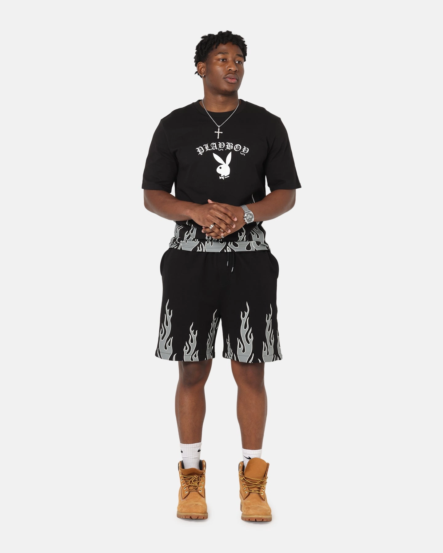 tall size Playboy Gothic Flames T-Shirt Black