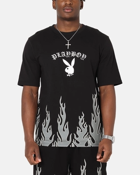 Playboy Gothic Flames T-Shirt Black Non Shrink Material