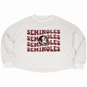 Capri Designs Women's Seminole Logo/Seminoles Design Crop Crew Fleece - White Lightweight Performance Multi Panel Engineering
