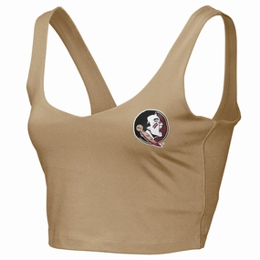 All Day Comfort Fit Sweat Resistant Zoozatz Women's Seminole Logo V-neck Crop Tank - Gold