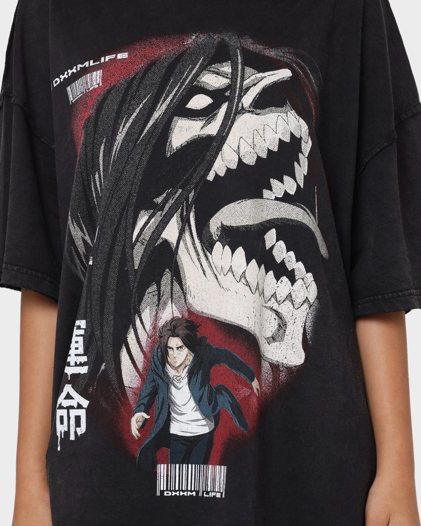 Outdoor Trend Casual Essential Wear DXXMLIFE X Attack On Titan Eren DXXM Vintage T-Shirt Aged Black