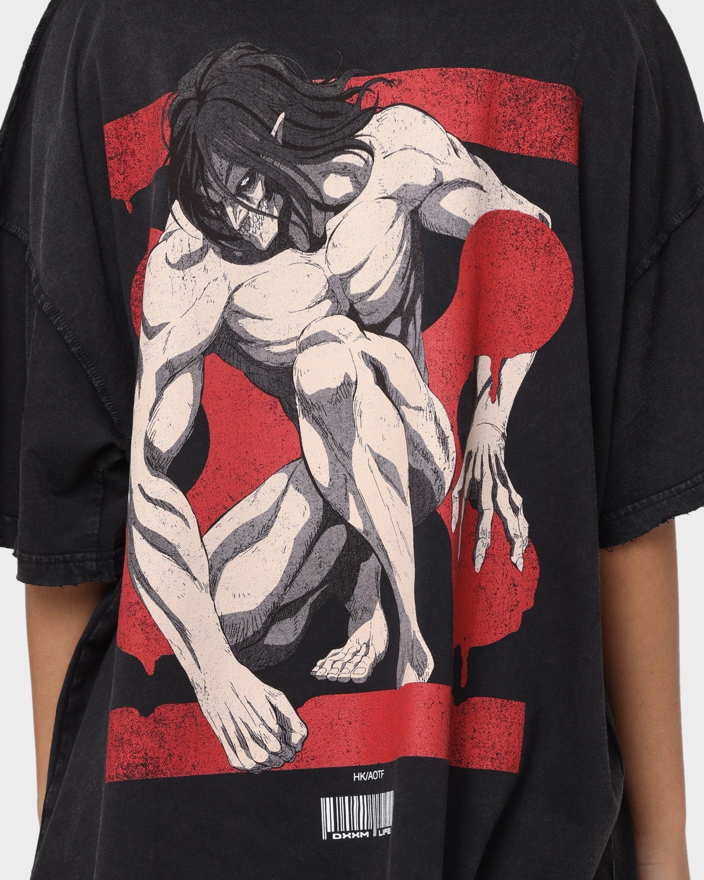 Geometric Pattern DXXMLIFE X Attack On Titan Eren DXXM Vintage T-Shirt Aged Black