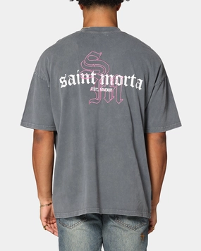 Saint Morta Heritage Boxy T-Shirt Washed Black Water Based Ink Print