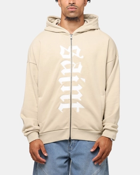 Saint Morta Gothic Distressed Zip Hoodie Stone Strategic well - crafted