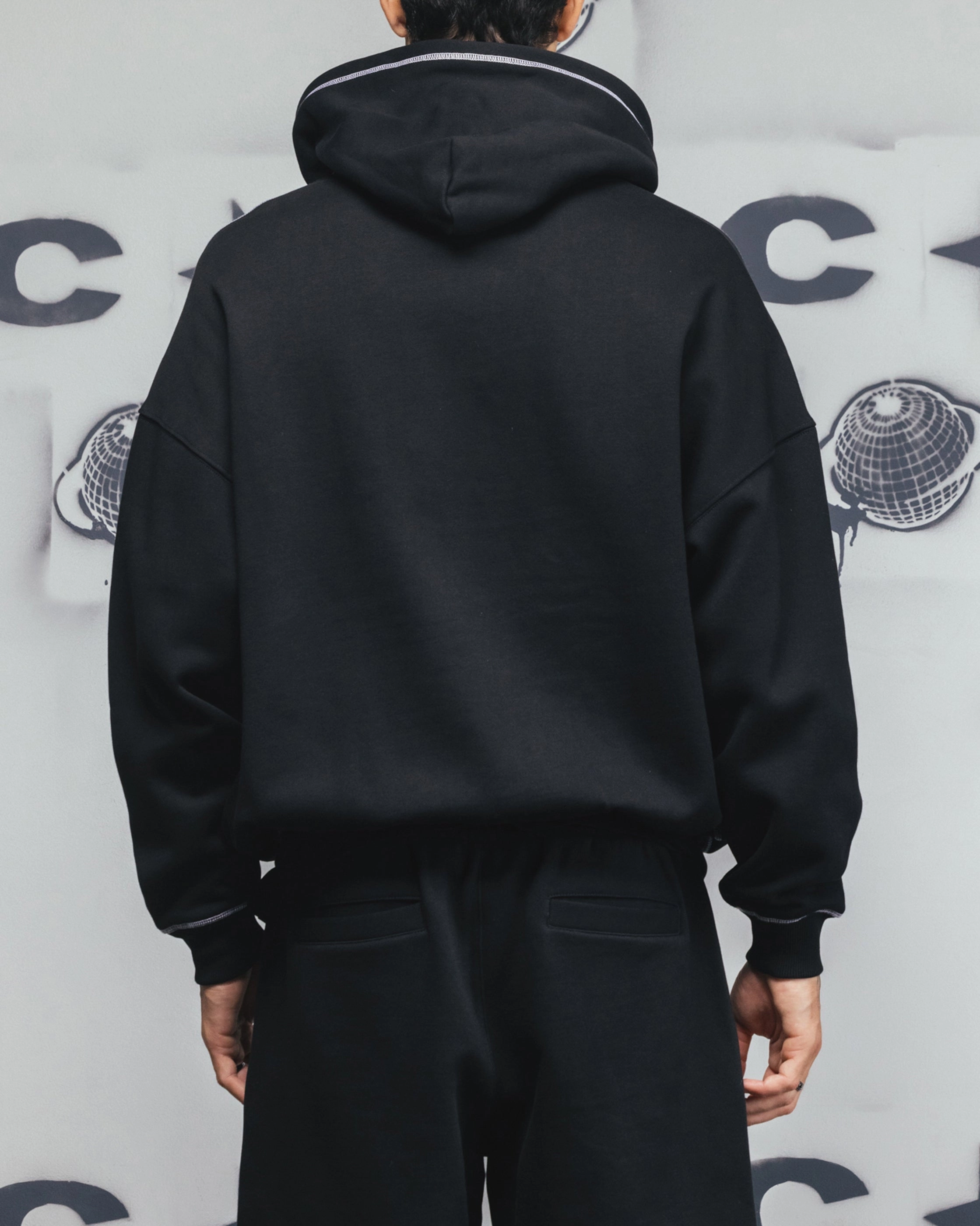 High Neck Cut Carre Corrupt Hoodie Black