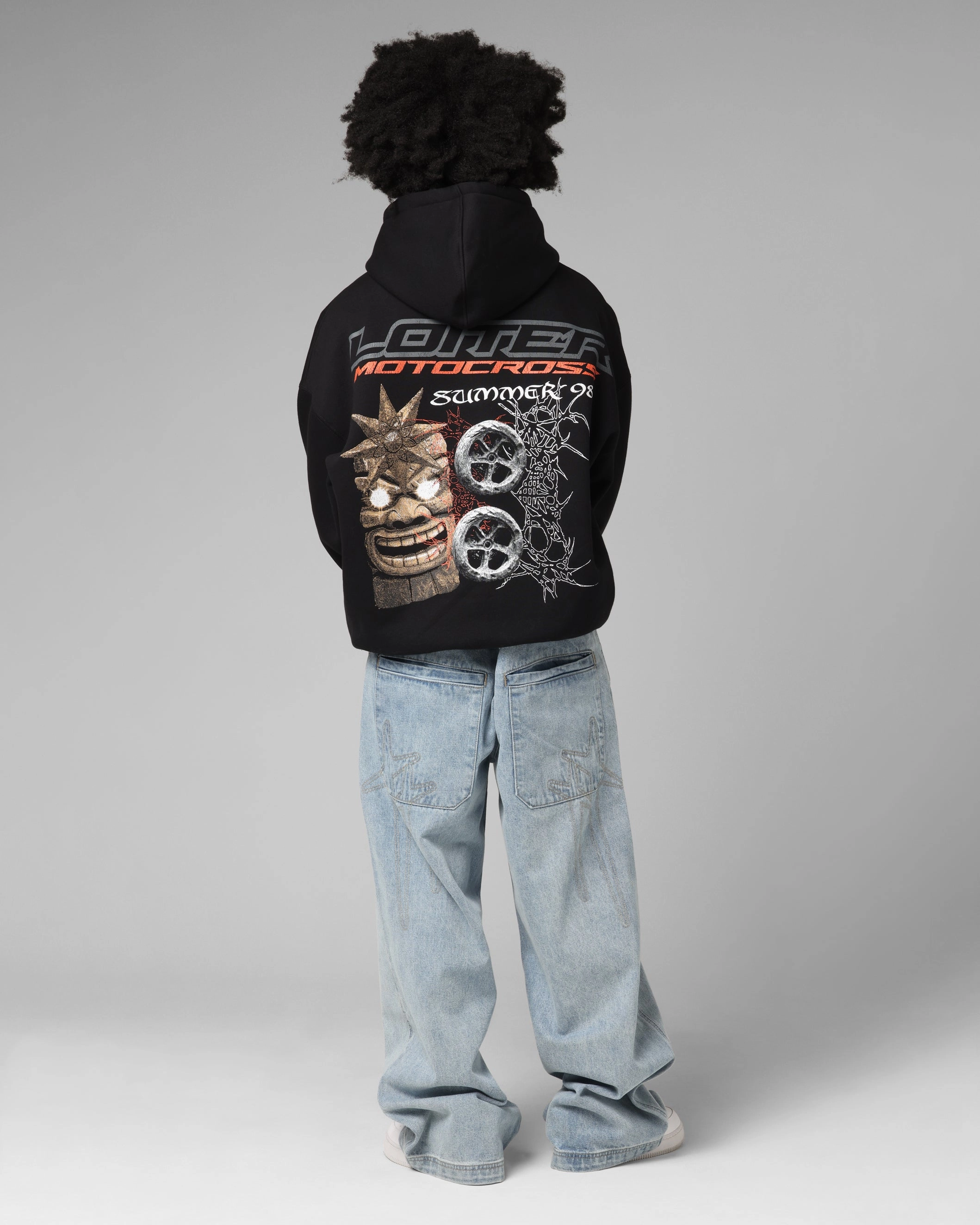 Layered Binding Edges Sturdy Loiter Summer Motocross Hoodie Black