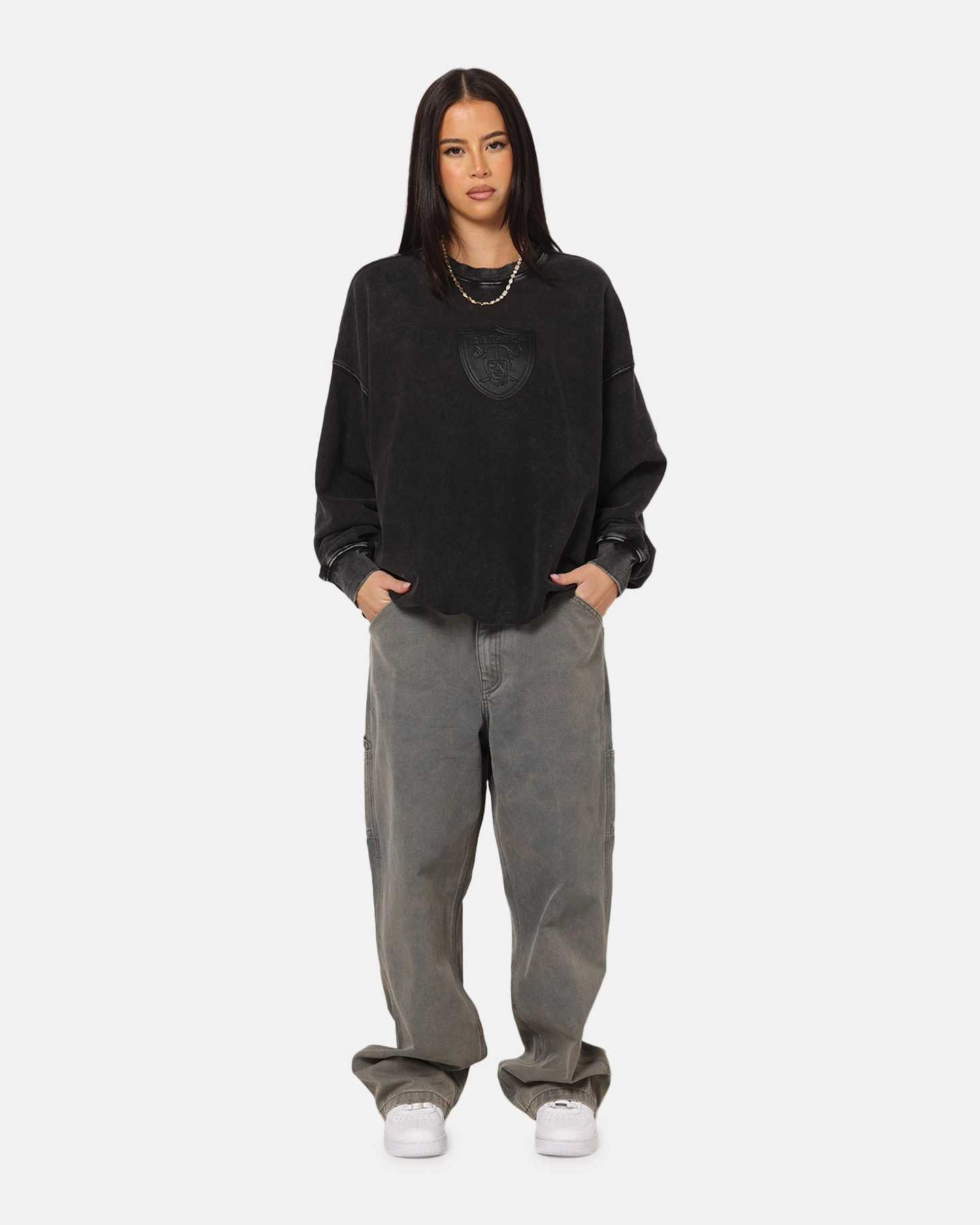 Breathable Lining Sleek Comfort Pro Standard Las Vegas Raiders 'Wash Vanguard' Fleece Crewneck Washed Black