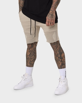 Minimalist Look Hot Weather Saint Morta United Distressed Biker Shorts Stone
