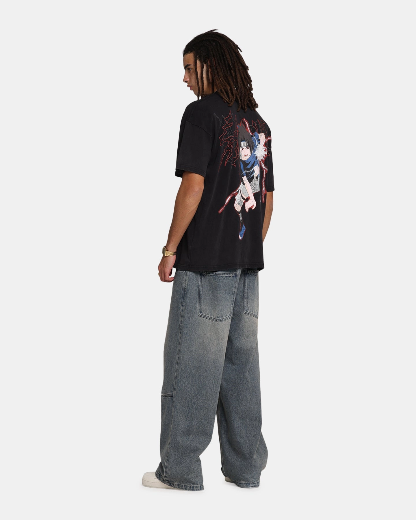 73 Studio X Naruto Sasuke Abandon Vintage T-Shirt Black Acidwash FlexibleCollarOptions
