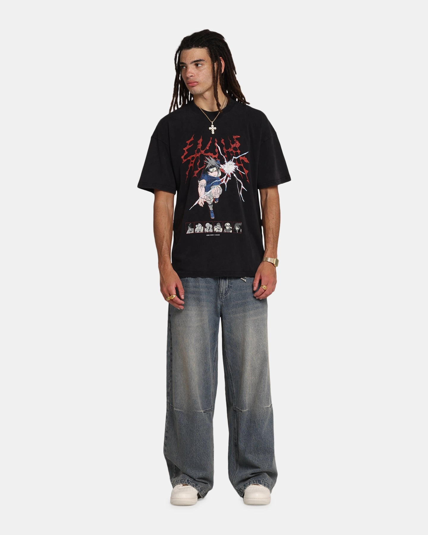 Fashionable Wear 73 Studio X Naruto Sasuke Abandon Vintage T-Shirt Black Acidwash