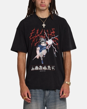 Quality Layer Reinforced Shoulder Seams 73 Studio X Naruto Sasuke Abandon Vintage T-Shirt Black Acidwash