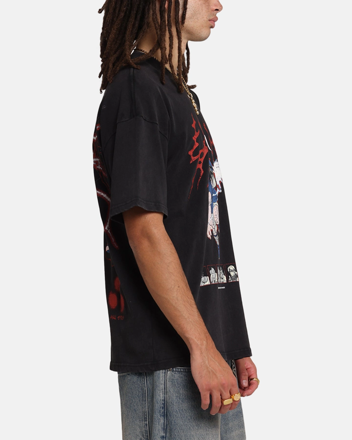 UV Protection Stretchable Fabric 73 Studio X Naruto Sasuke Abandon Vintage T-Shirt Black Acidwash